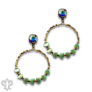 Mint green bead circle, Austrian crystal earring