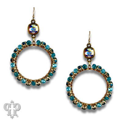 Aqua rhinestone circle earring, Austrian crystal