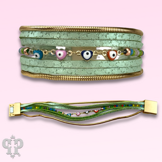 Green leather magnetic bracelet, last call