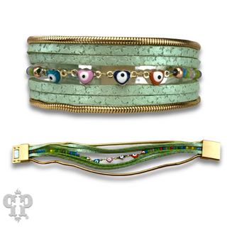 Green leather magnetic bracelet, last call
