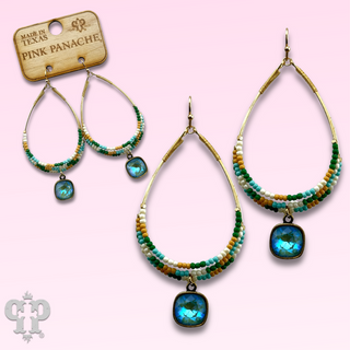 Green seed bead mix teardrop with Austrian crystal