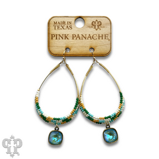 Green seed bead mix teardrop with Austrian crystal