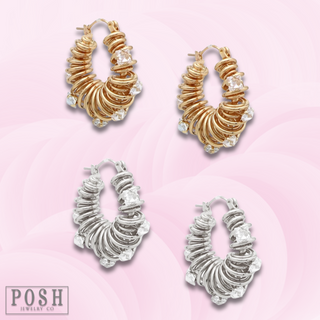 Coil hoop and rhinestone earring