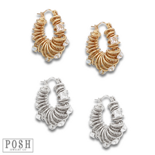 Coil hoop and rhinestone earring