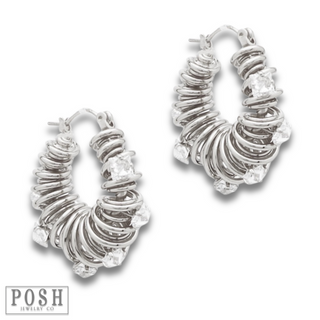 Coil hoop and rhinestone earring
