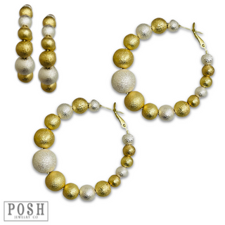 Two-tone bead hoop earring