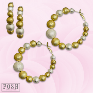 Two-tone bead hoop earring