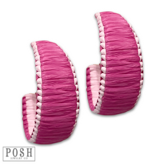 White rim raffia hoop earring