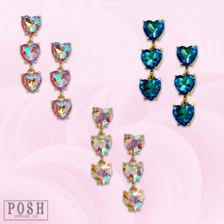 Triple heart rhinestone earring