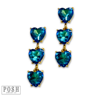 Triple heart rhinestone earring