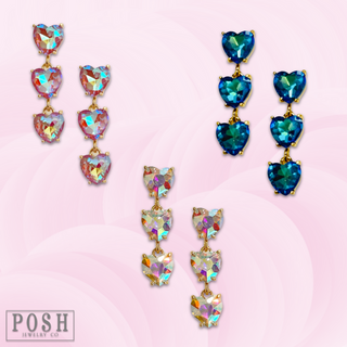 Triple heart rhinestone earring