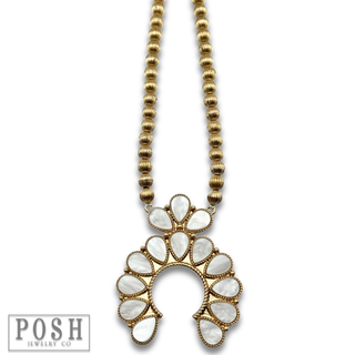 Mother of pearl look squash blossom pendant necklace