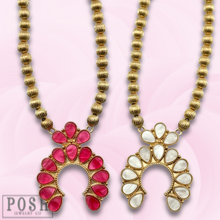 Mother of pearl look squash blossom pendant necklace