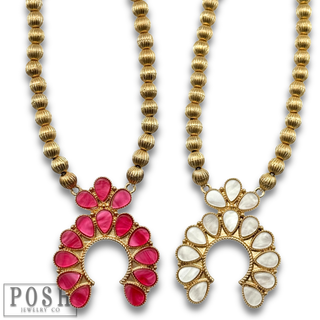 Mother of pearl look squash blossom pendant necklace