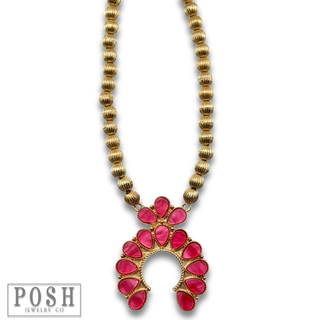 Mother of pearl look squash blossom pendant necklace