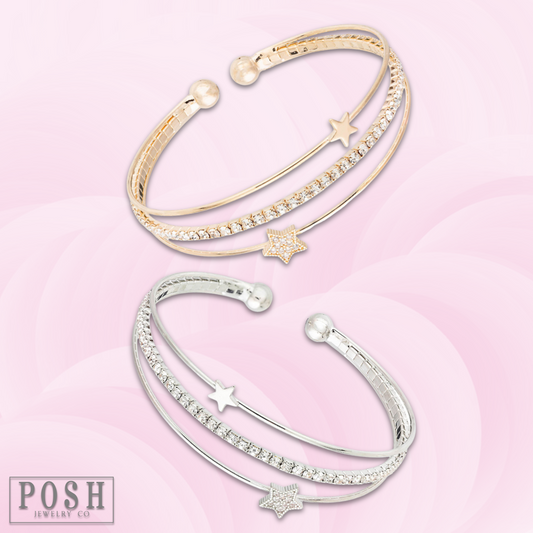 Memory wire rhinestone star bangle, last call