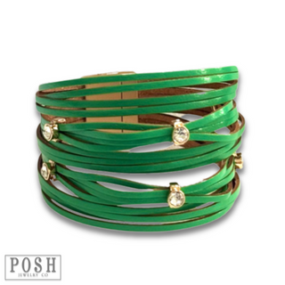 Leather and rhinestone magnetic bracelet