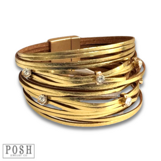 Leather and rhinestone magnetic bracelet