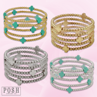 Beads and cross charm stack bracelet