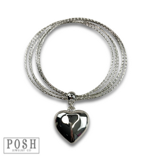 Puffed heart bangle bracelet