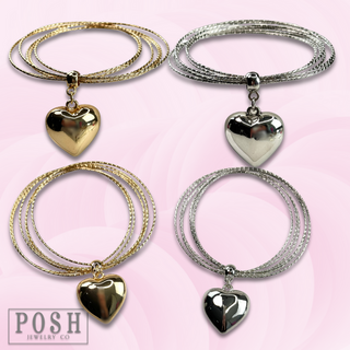 Puffed heart bangle bracelet
