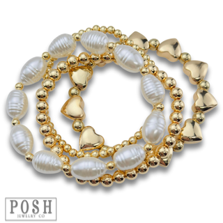 Pearl and metal bead bracelet set