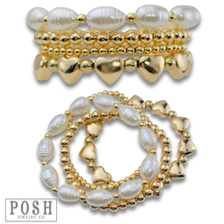 Pearl and metal bead bracelet set