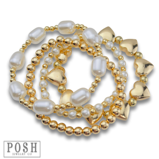 Pearl and metal bead bracelet set