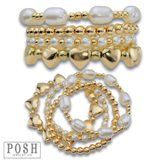 Pearl and metal bead bracelet set
