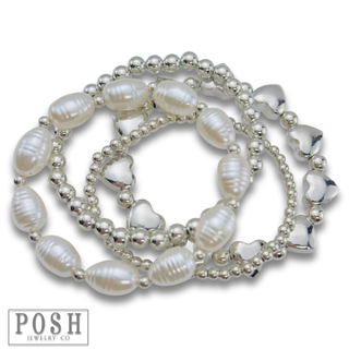 Pearl and metal bead bracelet set