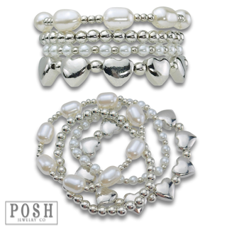Pearl and metal bead bracelet set
