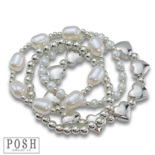 Pearl and metal bead bracelet set