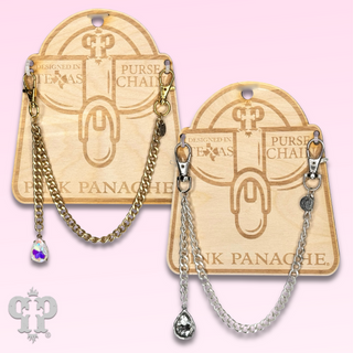 Curb link purse chain with teardrop rhinestone charm