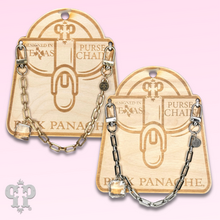 Square link purse chain with clear crystal charm