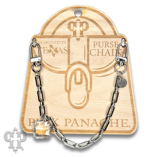 Square link purse chain with clear crystal charm