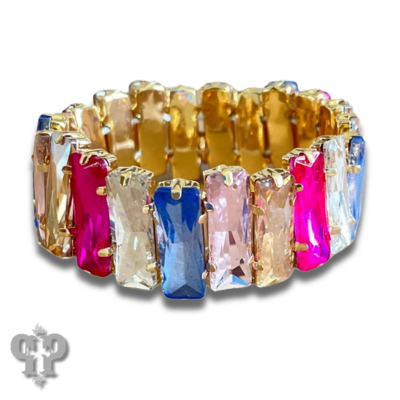 Multi-color rectangle rhinestone stretch bracelet