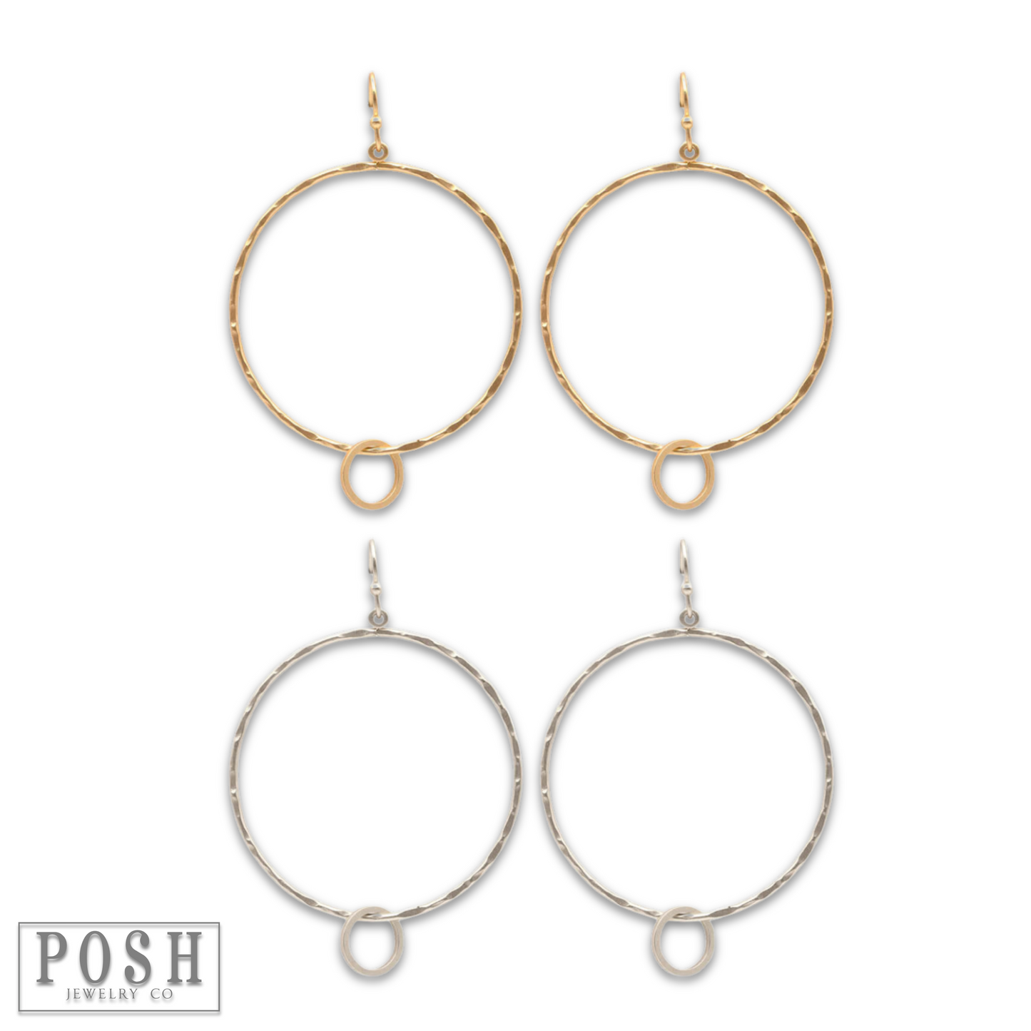 Hammered earring with floating circle charm, last call