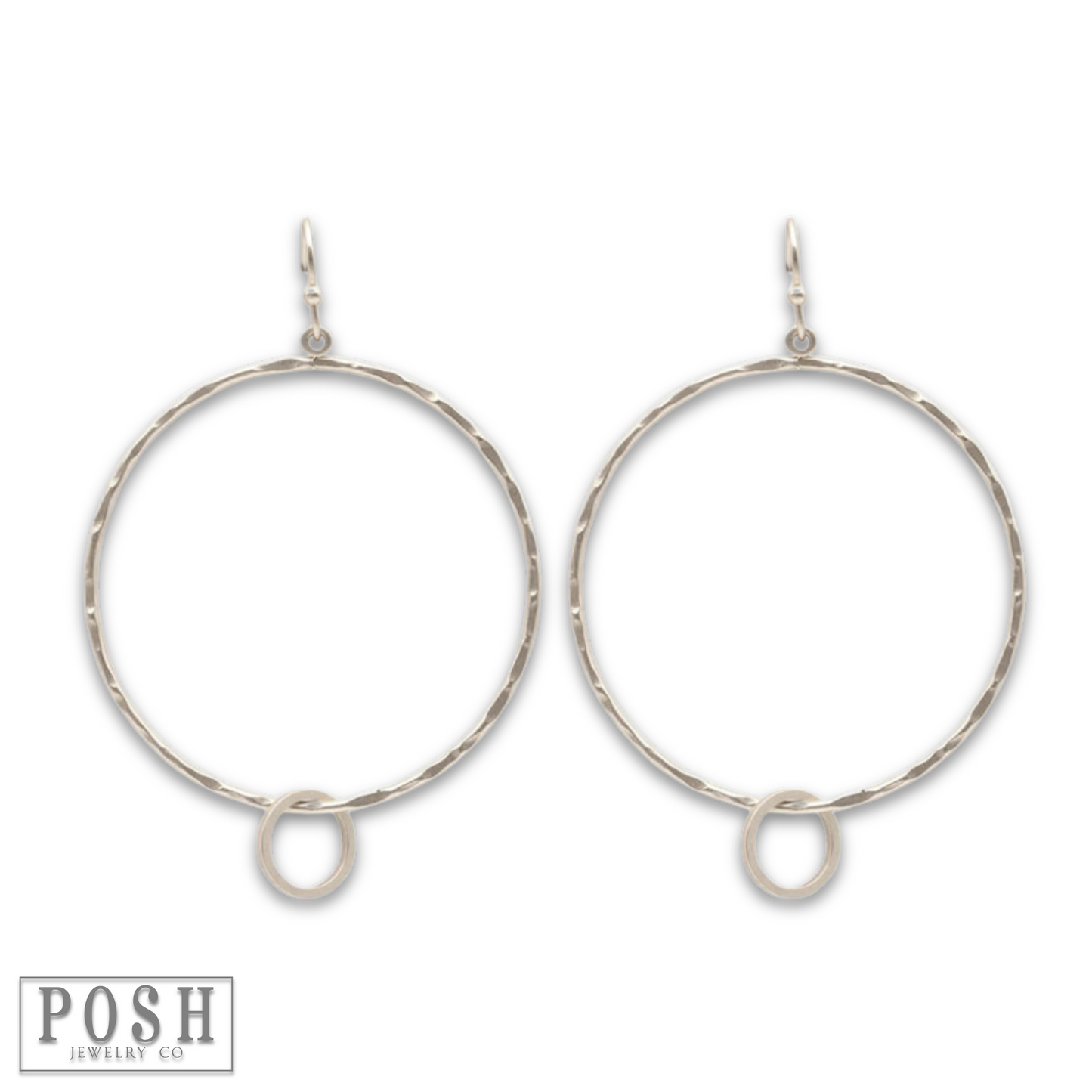 Hammered earring with floating circle charm, last call