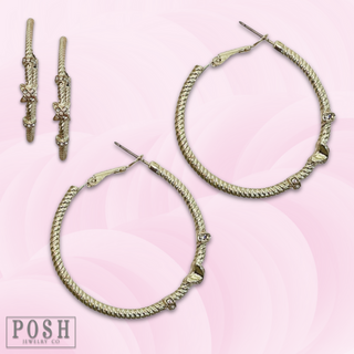 Gold cable hoop earring rhinestones
