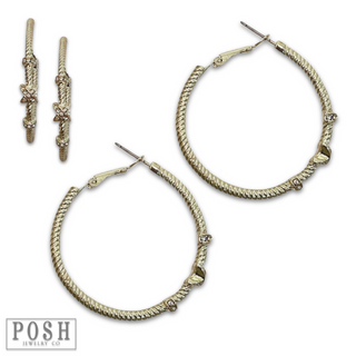 Gold cable hoop earring rhinestones