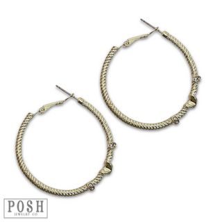 Gold cable hoop earring rhinestones