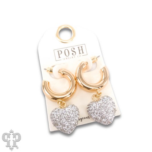 Pave heart hoop earring, last call