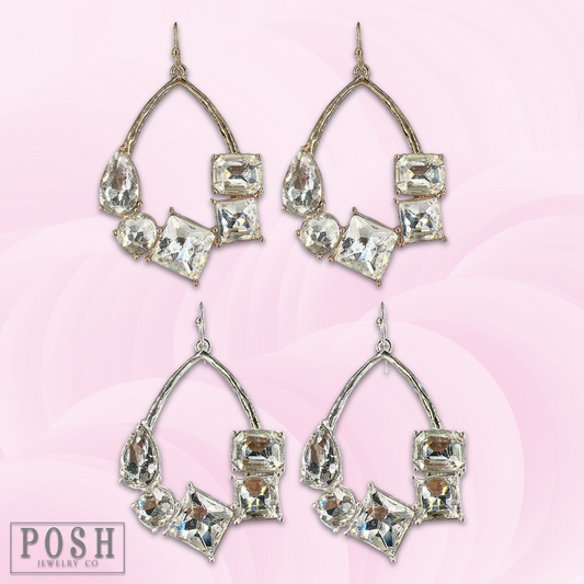 Silver teardrop earring with variety rhinestones