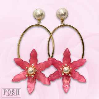 Fuchsia acrylic flower earring