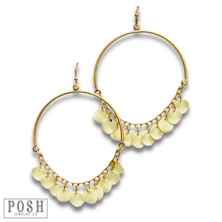 Disc charms on gold bar earring