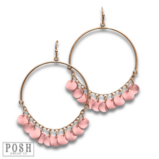 Disc charms on gold bar earring