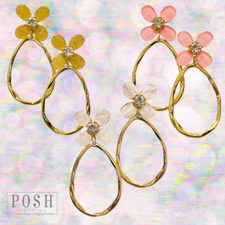 Acrylic flower post and gold teardrop earring, last call