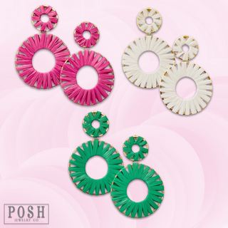 Raffia wrapped circle earring, last call