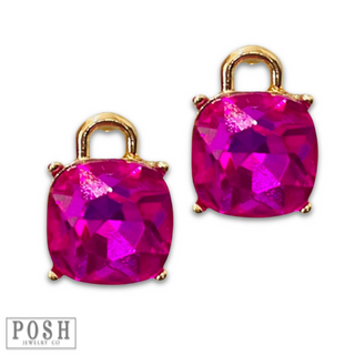 Square rhinestone with gold arch post earring