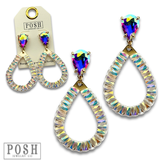 Iridescent crystal bead teardrop earring - LC